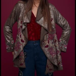 🌹Rare Johnny Was metallic embroidered cardigan